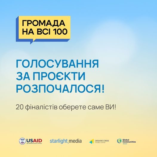 Відкрито голосування за проєкти «Громада на всі 100»: підтримаймо Чуднівщину